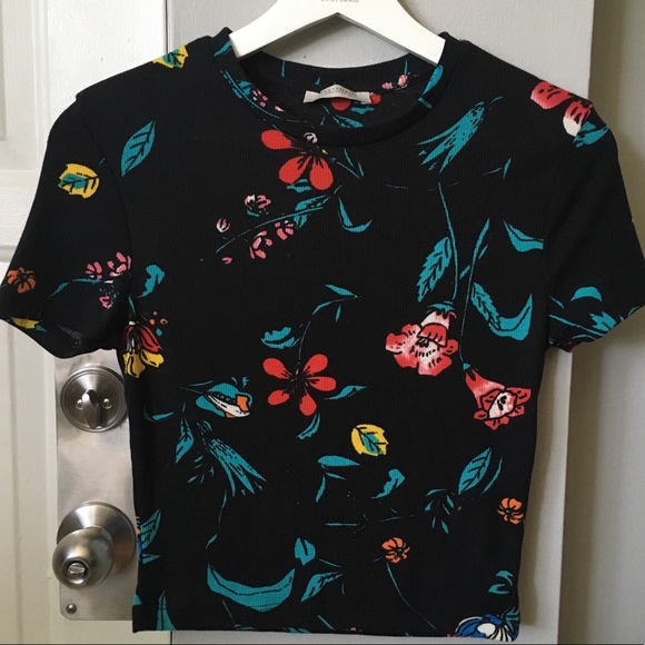 Zara Tops - Zara Black Sheer Floral Tee